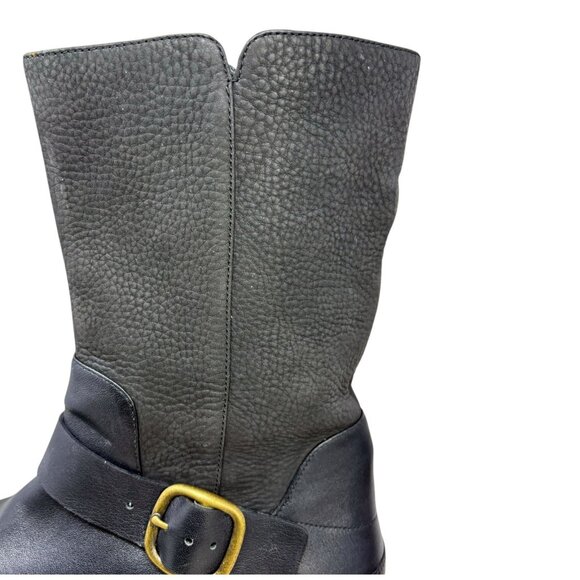 Fitflop Dueboot Black Pebbled Nubuck Leather Mid Calf Moto Boot - Picture 6 of 13